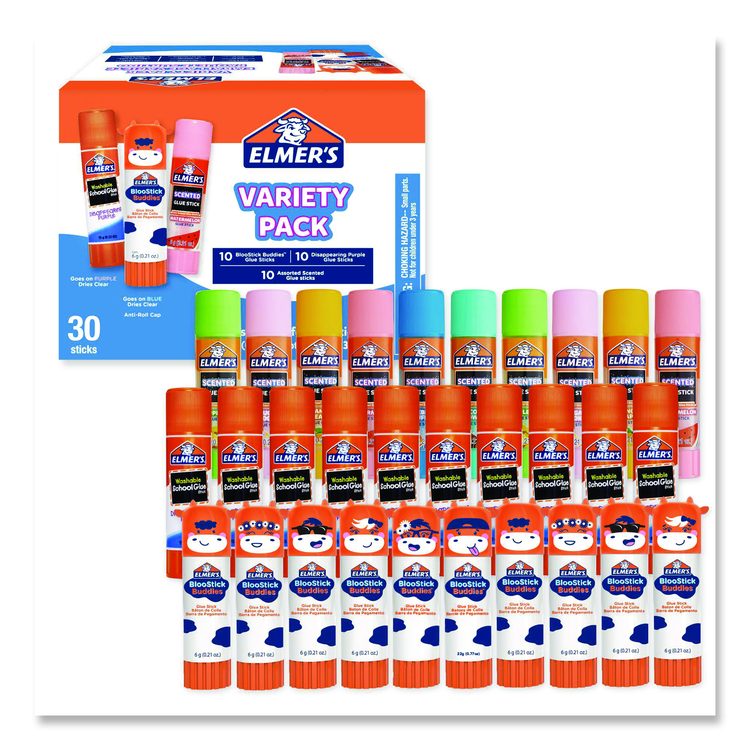 Glue Stick Variety Pack, 0.21 oz, Dries Clear, 30/Pack