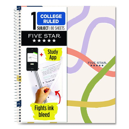 Simple Waves Organic Lines Notebook w/ Study App, 1-Subject, Med/College Rule, Assorted Cover Color (80) 11 x 8.5 Sheets