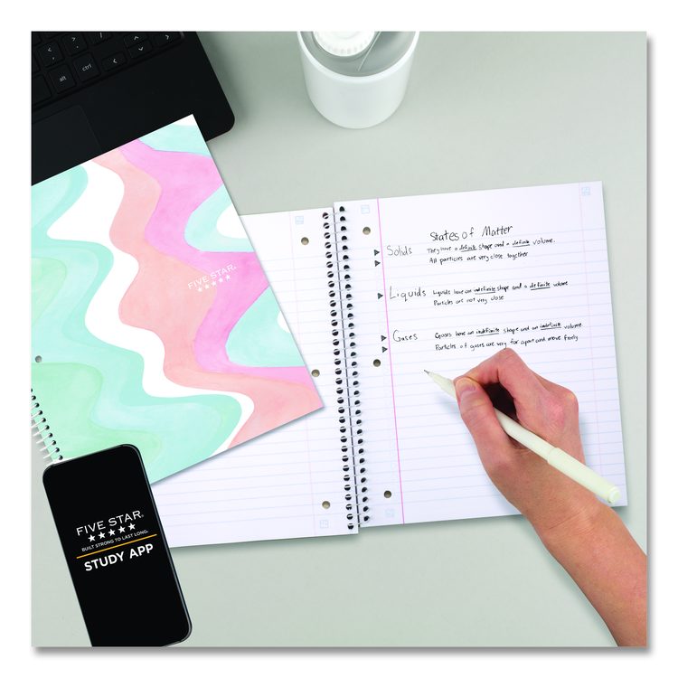 Brushy Moves Pastel Waves Design Notebook w/ Study App, 1-Subject, Wide/Legal Rule, Assorted Cover Color, (80)11 x 8.5 Sheets