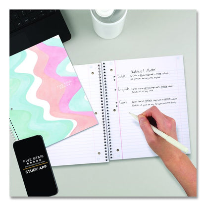 Brushy Moves Pastel Waves Design Notebook w/ Study App, 1-Subject, Wide/Legal Rule, Assorted Cover Color, (80)11 x 8.5 Sheets