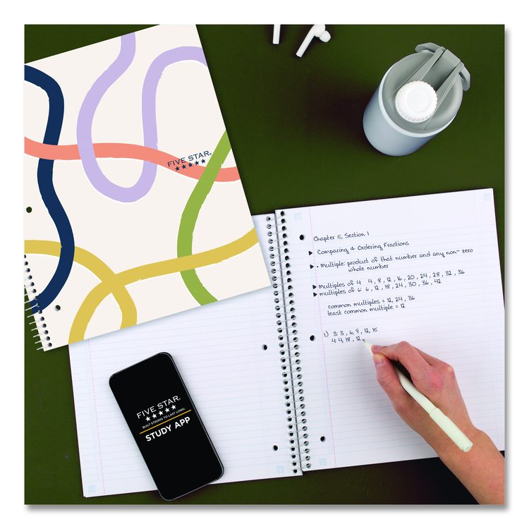 Simple Waves Organic Lines Notebook w/ Study App, 1-Subject, Med/College Rule, Assorted Cover Color (80) 11 x 8.5 Sheets