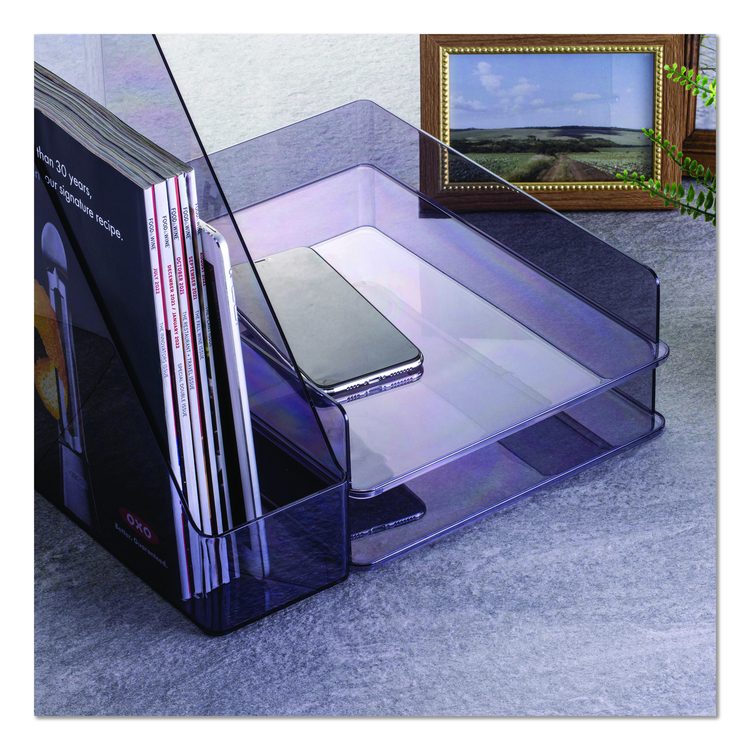 Recycled Plastic Desktop Document Organization Set, (1) Letter-Sized Letter Tray, (1) Magazine File, Translucent Ash