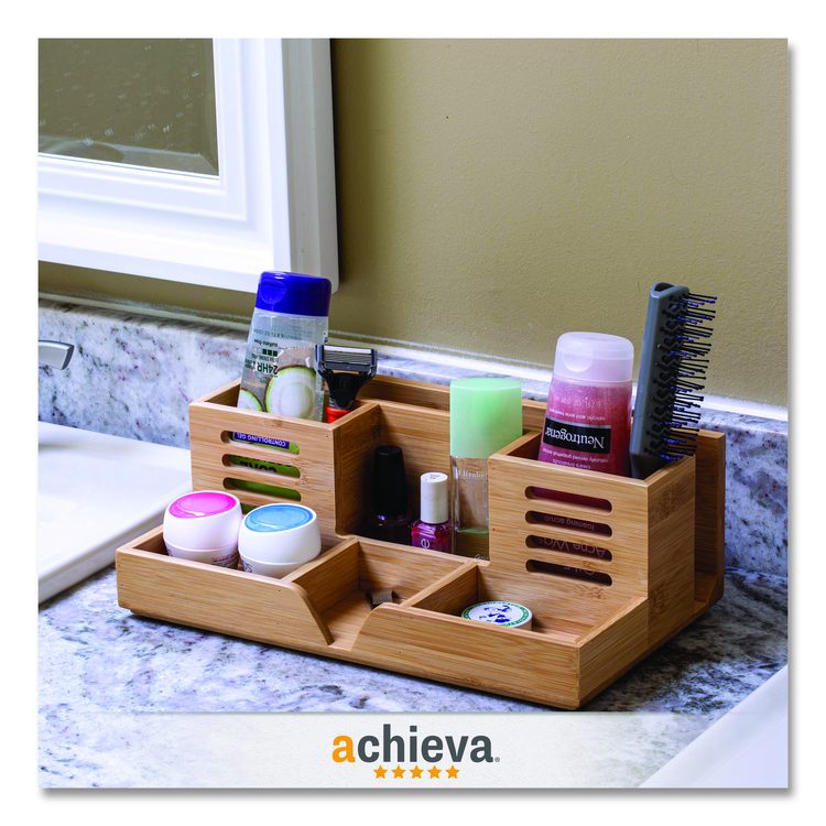 Bamboo Desk Organizer, 7 Compartments, 14.09 x 8.62 x 5.28, Natural Wood Grain, Bamboo