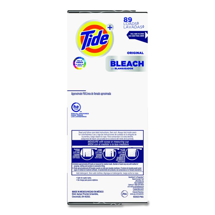 Laundry Detergent with Bleach, HE Compatible, 80 Loads, Tide Original Scent, Powder, 129 oz Box, 2/Carton