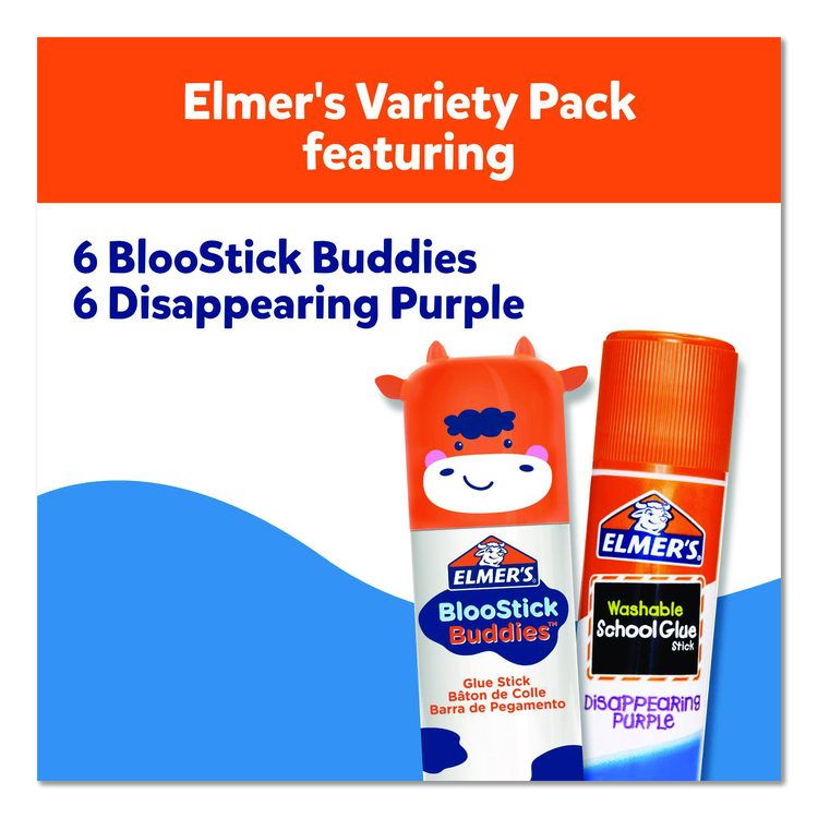 BlooStick Buddies and Disappearing Purple Glue Stick Combo Pack, 0.21 oz, Dries Clear, 12/Pack