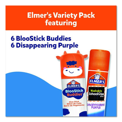BlooStick Buddies and Disappearing Purple Glue Stick Combo Pack, 0.21 oz, Dries Clear, 12/Pack