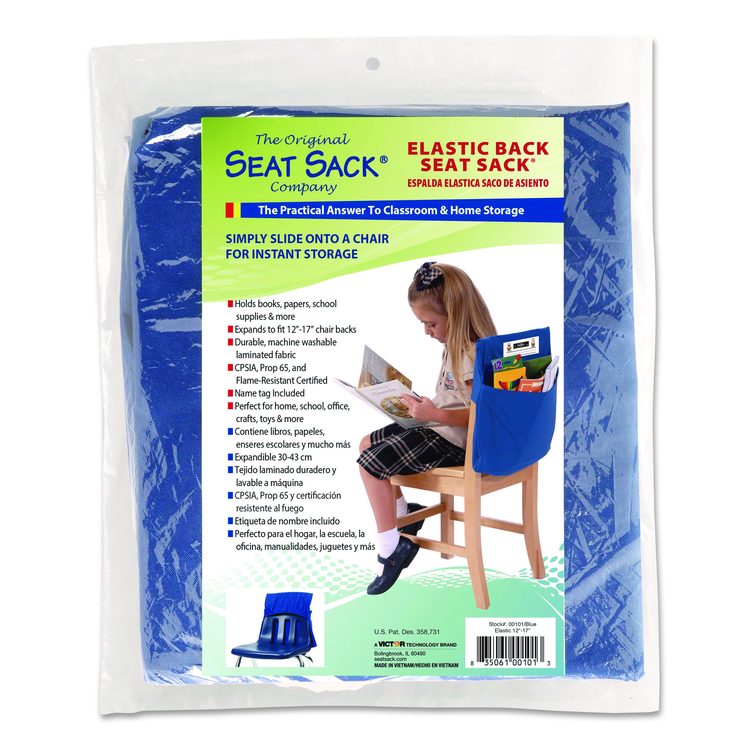 Elastic-Back Seat Sack for Chairs 12" to 17" Wide, 11 x 16 x 14, Fabric, Blue