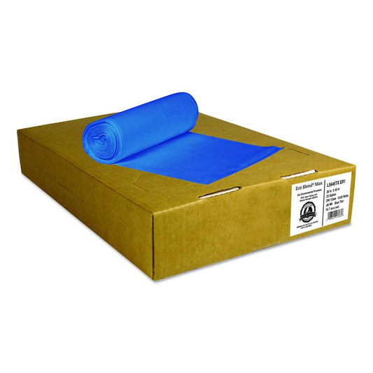 Eco Blend Max Can Liners, 60 gal, 0.8 mil, 38" x 58", Blue, 20 Bags/Roll, 5 Rolls/Carton