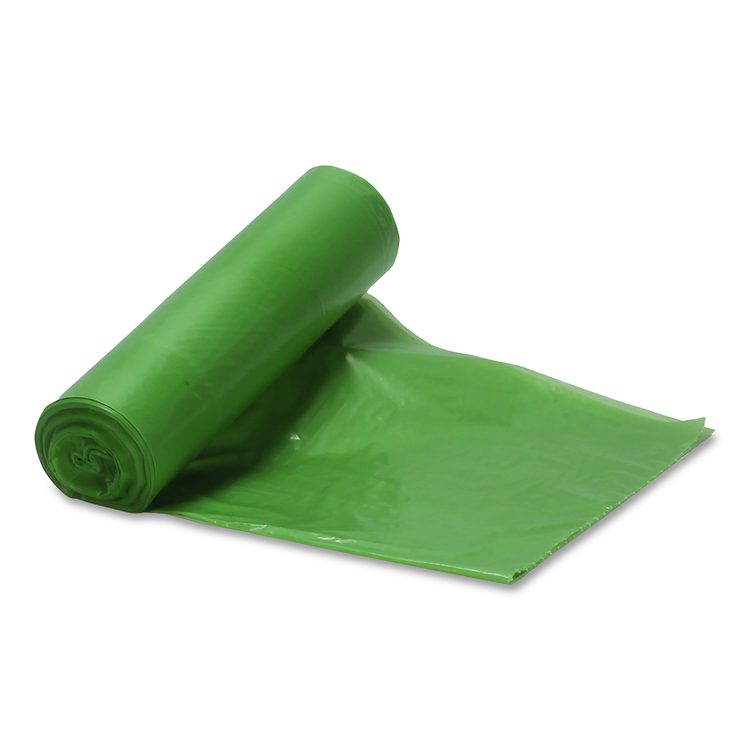 Eco Blend Max Can Liners, 45 gal, 0.8 mil, 40" x 46", Green, 25 Bags/Roll, 6 Rolls/Carton