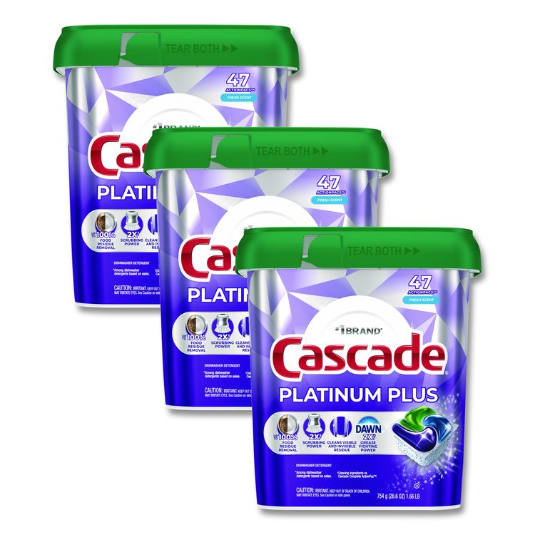 Platinum Plus ActionPacs Dishwasher Detergent Pods, Fresh Scent, 26.6 oz Tub, 47/Tub, 3 Tubs/Carton