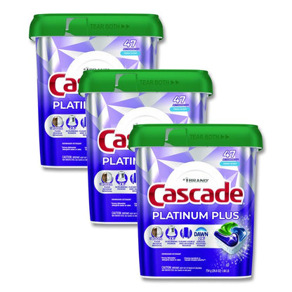 Platinum Plus ActionPacs Dishwasher Detergent Pods, Fresh Scent, 26.6 oz Tub, 47/Tub, 3 Tubs/Carton