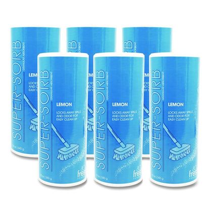 Super-Sorb Liquid Spill Absorbent, Lemon Scent, 720 oz Absorbing Volume, 12 oz Shaker Can, 6/Box
