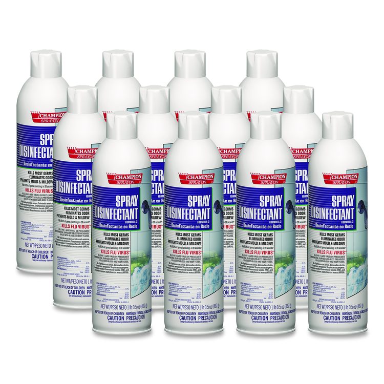 Champion Sprayon Spray Disinfectant, Unscented, 16.5 oz Aerosol Spray, 12/Carton