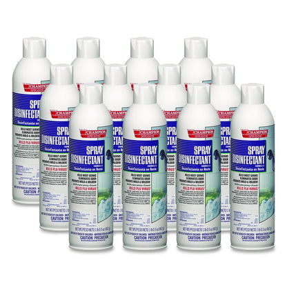 Champion Sprayon Spray Disinfectant, Unscented, 16.5 oz Aerosol Spray, 12/Carton