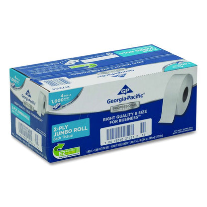White Jumbo Bathroom Tissue, Septic Safe, 2-Ply, 3.5" x 1,000 ft, 4 Rolls/Carton