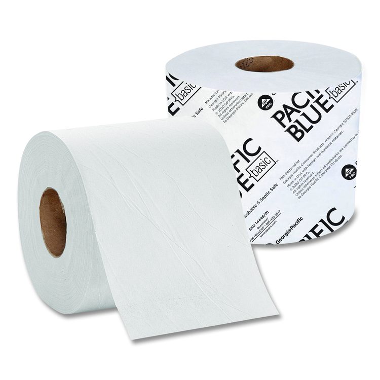 Pacific Blue Basic High-Capacity Bathroom Tissue, Septic Safe, 1-Ply, White, 1,500 Sheets/Roll, 48 Rolls/Carton