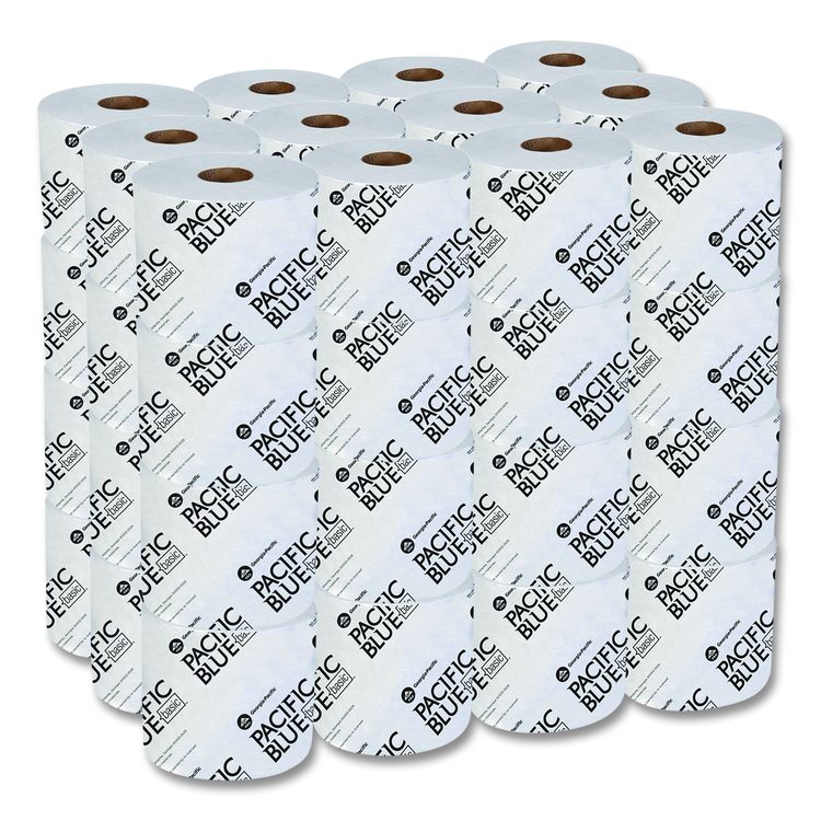 Pacific Blue Basic High-Capacity Bathroom Tissue, Septic Safe, 1-Ply, White, 1,500 Sheets/Roll, 48 Rolls/Carton
