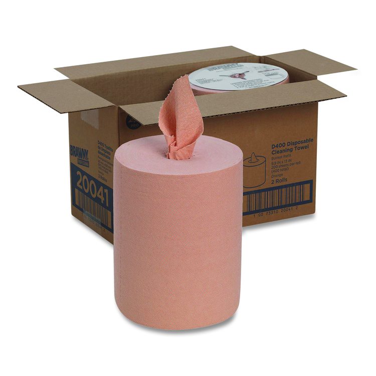Medium-Duty Wiper Refill, 1-Ply, 10 x 13, Unscented, Orange, 200/Roll, 2 Rolls/Carton