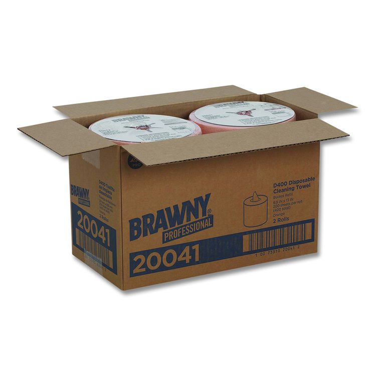 Medium-Duty Wiper Refill, 1-Ply, 10 x 13, Unscented, Orange, 200/Roll, 2 Rolls/Carton