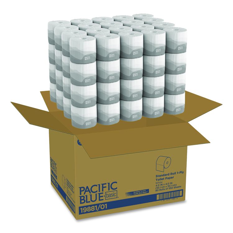 Pacific Blue Basic Embossed Bathroom Tissue, Septic Safe, 1-Ply, White, 550 Sheets/Roll, 80 Rolls/Carton