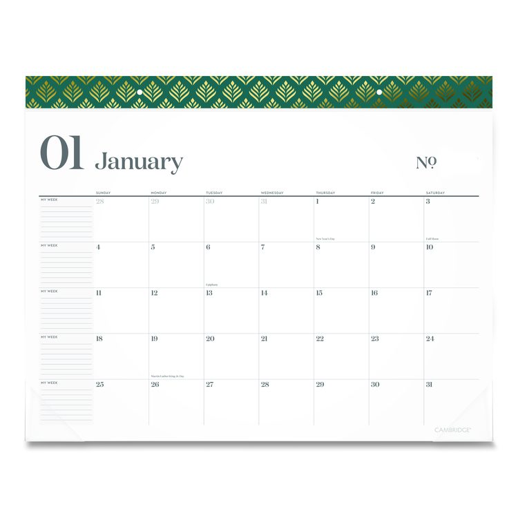 WorkStyle Monthly Desk Pad Calendar, 21.75 x 17, White Sheets, Teal Headband/Clear Corners, 12-Month (Jan-Dec): 2026