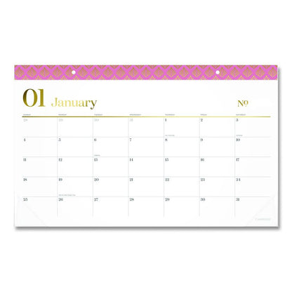 Workstyle Compact Deskpad, 17.75 x 11, White Sheets, Pink Headband/Clear Corners, 12-Month (Jan-Dec): 2026