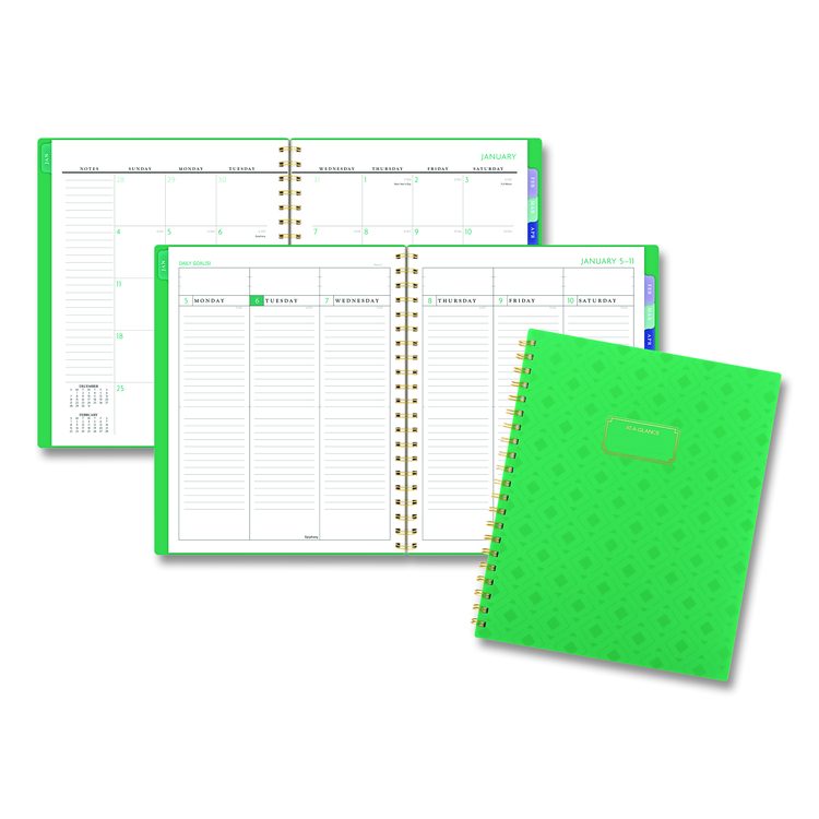 Badge Geo Weekly/Monthly Planner, 11 x 8.5, Green Cover, 13-Month (Jan-Jan): 2026