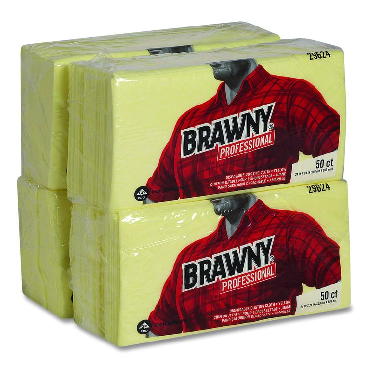Dusting Cloths, Quarterfold, 24 x 24, Unscented, Yellow, 50/Pack, 4 Packs/Carton