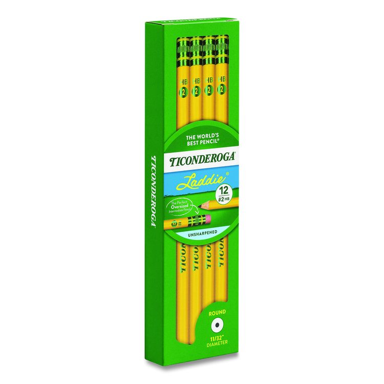 Ticonderoga Laddie Woodcase Pencil with Microban, HB (#2), Black Lead, Yellow Barrel, 12/Pack