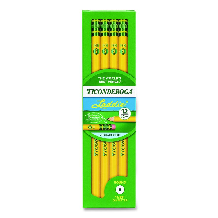 Ticonderoga Laddie Woodcase Pencil with Microban, HB (#2), Black Lead, Yellow Barrel, 12/Pack