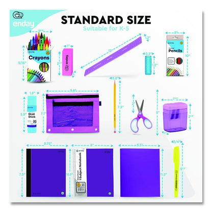 Back to School Supplies Kit for Grades K-5, Purple