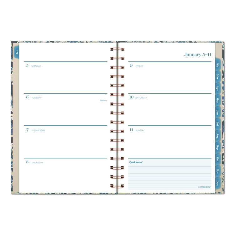 Elizabeth Weekly/Monthly Planner, 8.5 x 5.5, Floral Artwork, Blue Cover, 12-Month (Jan-Dec): 2026