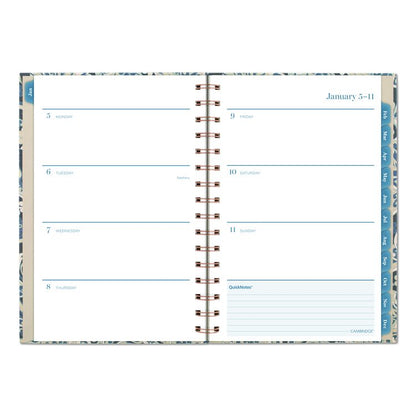 Elizabeth Weekly/Monthly Planner, 8.5 x 5.5, Floral Artwork, Blue Cover, 12-Month (Jan-Dec): 2026