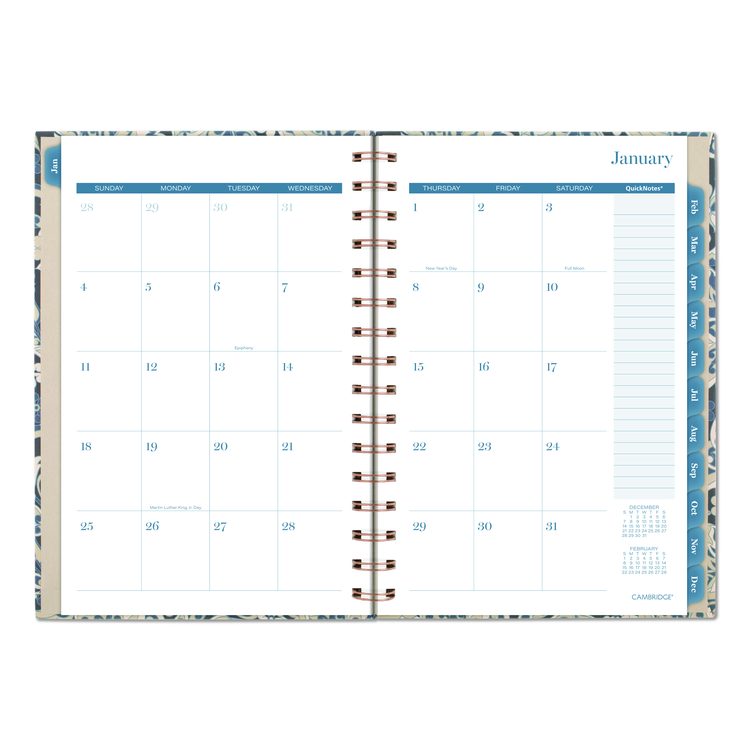 Elizabeth Weekly/Monthly Planner, 8.5 x 5.5, Floral Artwork, Blue Cover, 12-Month (Jan-Dec): 2026