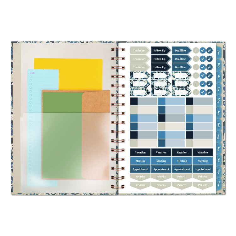 Elizabeth Weekly/Monthly Planner, 8.5 x 5.5, Floral Artwork, Blue Cover, 12-Month (Jan-Dec): 2026