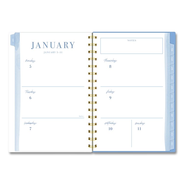 Weekly/Monthly Calista Floral Planners, 8.5 x 5.5, Floral Artwork, Blue/Purple/Green Cover, 13-Month: Jan 2026 to Jan 2027