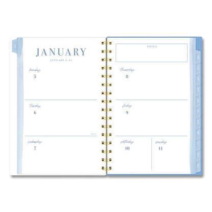 Weekly/Monthly Calista Floral Planners, 8.5 x 5.5, Floral Artwork, Blue/Purple/Green Cover, 13-Month: Jan 2026 to Jan 2027