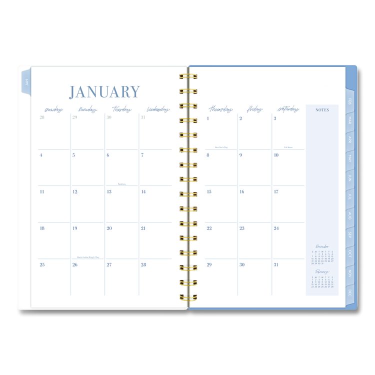 Weekly/Monthly Calista Floral Planners, 8.5 x 5.5, Floral Artwork, Blue/Purple/Green Cover, 13-Month: Jan 2026 to Jan 2027