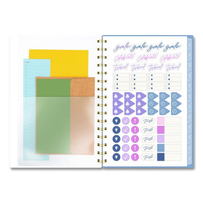 Weekly/Monthly Calista Floral Planners, 8.5 x 5.5, Floral Artwork, Blue/Purple/Green Cover, 13-Month: Jan 2026 to Jan 2027