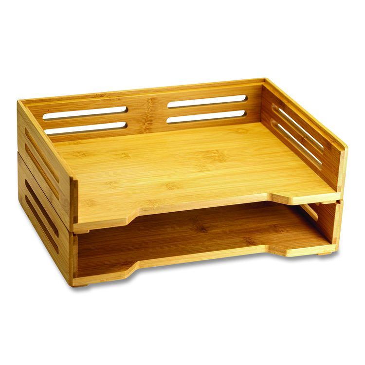 Bamboo Stackable Desktop Document Trays, 2 Sections, Letter Size Files, 14.09" x 10.47" x 4.4", Brown, 2/Pack
