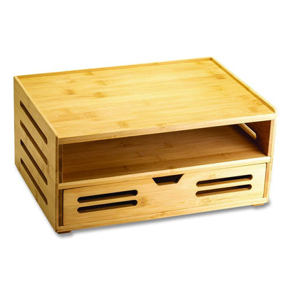 Bamboo Stackable Document Organizer with Drawer, 2 Sections, Letter Size Files, 14.09" x 10.08" x 7.7", Brown