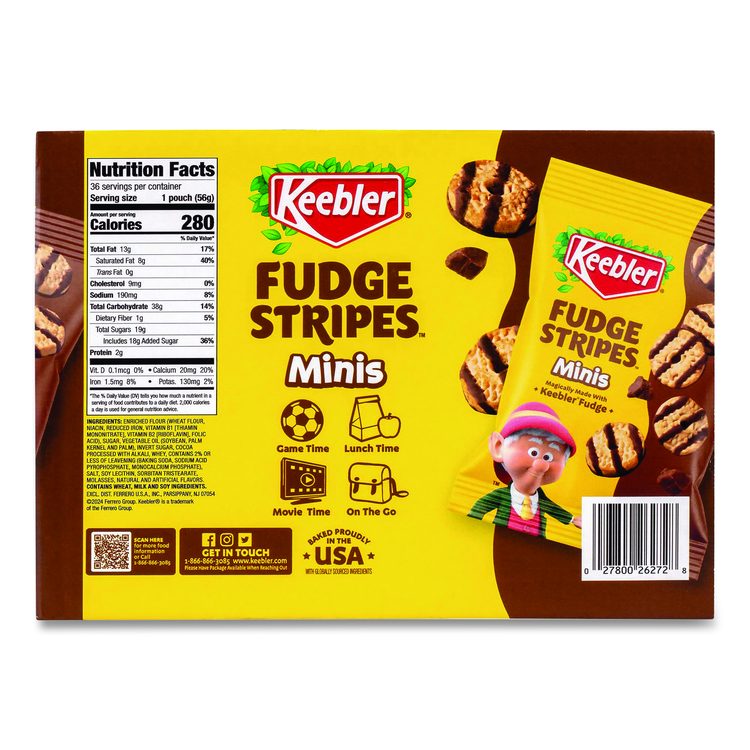 Mini Cookies, Fudge Stripes, 2 oz Pouch, 36/Box