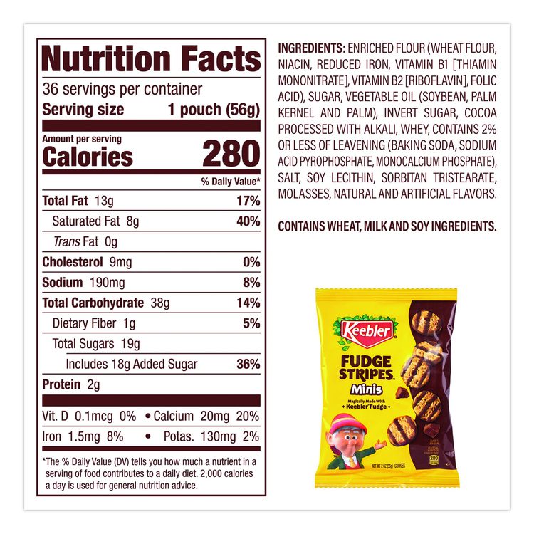 Mini Cookies, Fudge Stripes, 2 oz Pouch, 36/Box