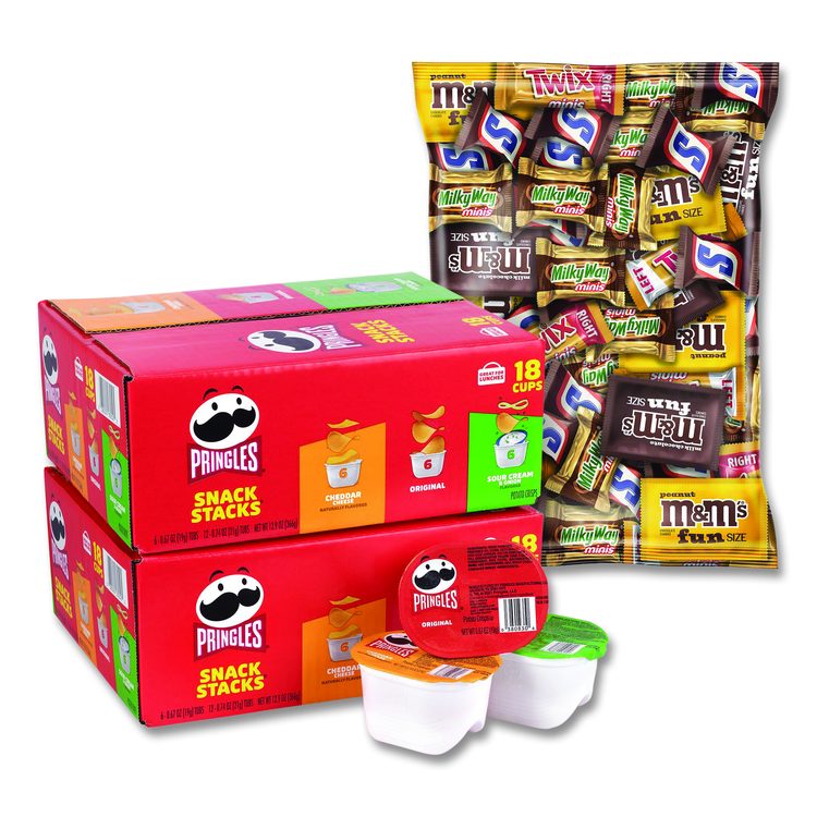Mini Milk Chocolate and Pringles Snack Stacks Variety Combo Pack, 62 oz Bag Mini/Fun Size, (36) Cups Assorted Flavors/Bundle