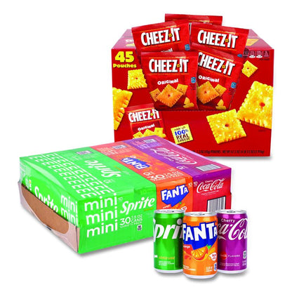 Soda Mini Variety and Cheez-It Combo Pack, (30) 7.5 oz Cans Assorted Flavors, (45) 1.5 oz Pouch Original Cheez-It/Bundle