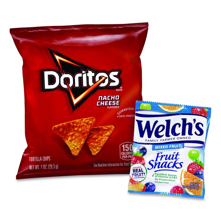 Doritos Nacho Cheese Tortilla Chips and Welch's Mixed Fruit Snacks, (50) 1oz Bag Chips, (66) 0.8 oz Pouch Fruit Snacks/Bundle