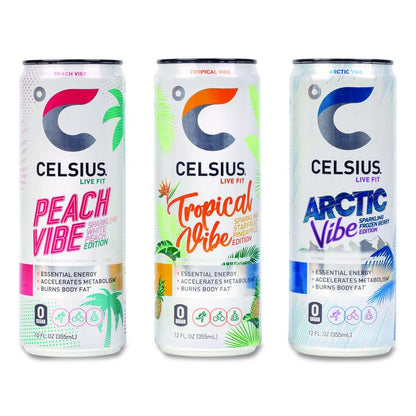 Celcius Vibe and Pop Tarts Variety Combo Pack,(18) 12oz Cans,(24) Frosted Strawberry/(24) Frosted Brown Sugar Cinnamon/Bundle