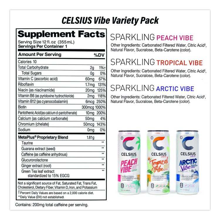 Celcius Vibe and Pop Tarts Variety Combo Pack,(18) 12oz Cans,(24) Frosted Strawberry/(24) Frosted Brown Sugar Cinnamon/Bundle