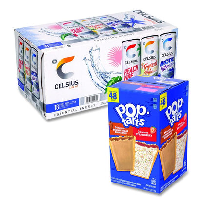 Celcius Vibe and Pop Tarts Variety Combo Pack,(18) 12oz Cans,(24) Frosted Strawberry/(24) Frosted Brown Sugar Cinnamon/Bundle
