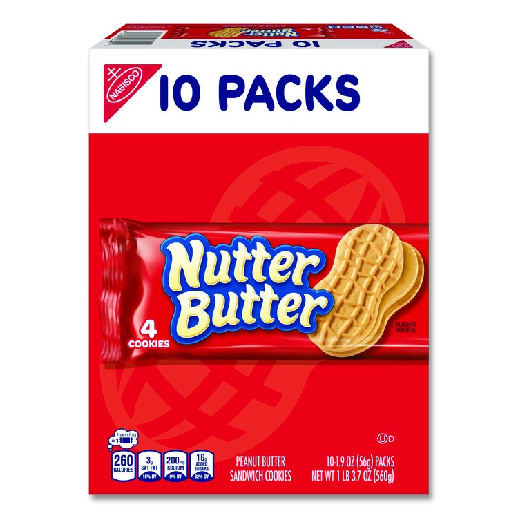 Nutter Butter, Peanut Butter, 1.9 oz, 4 Cookies/Pack, 10 Packs/Box